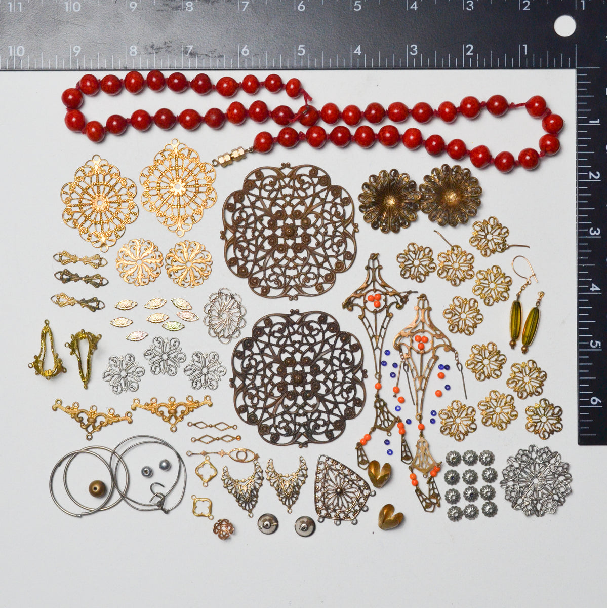 Assorted Gold + Red Charms + Jewelry Make & Mend