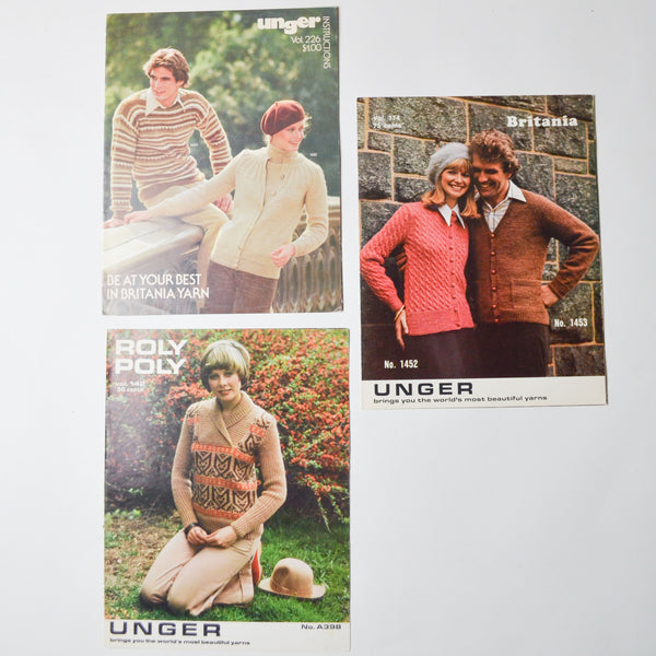 Unger Sweater Knitting Pattern Booklets - Set of 3