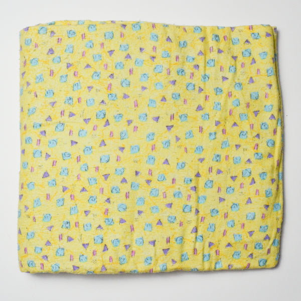 Yellow Flannel Fabric with Blue + Purple Shapes - 42" x 96"