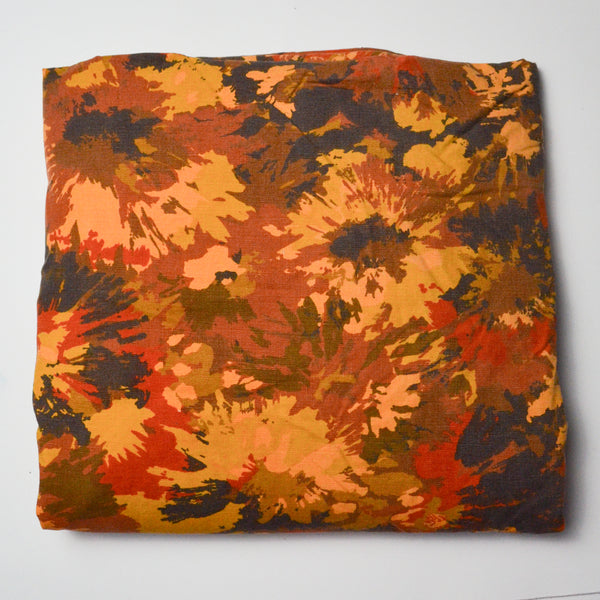 Brown + Orange Print Canvas Woven Fabric - 74" x 88"