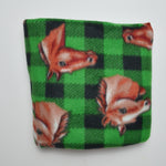 Green Buffalo Plaid + Horses Fleece Fabric - 36" x 52"