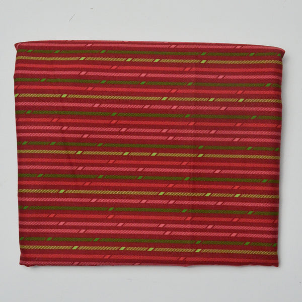 Red + Green Striped Quilting Weight Woven Fabric - 44" x 52"