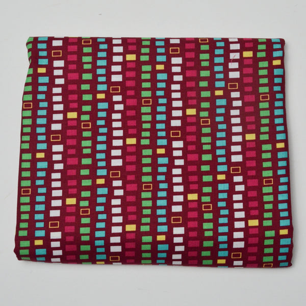 Colorful Square Print Quilting Weight Woven Fabric - 44" x 80"