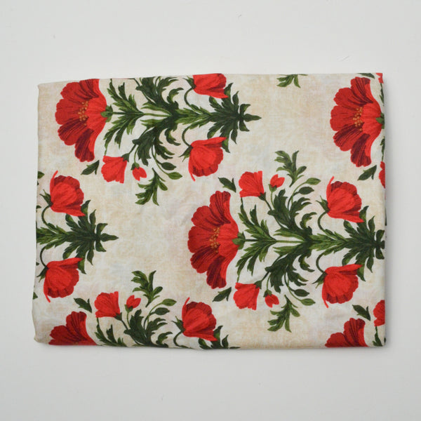 Red + White Floral Quilting Weight Woven Fabric - 44" x 60"