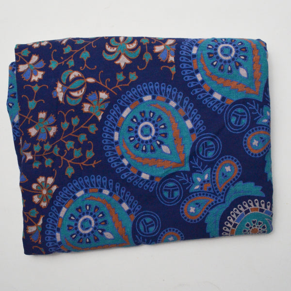 Blue + Teal Paisley Midweight Woven Fabric - 50" x 76"
