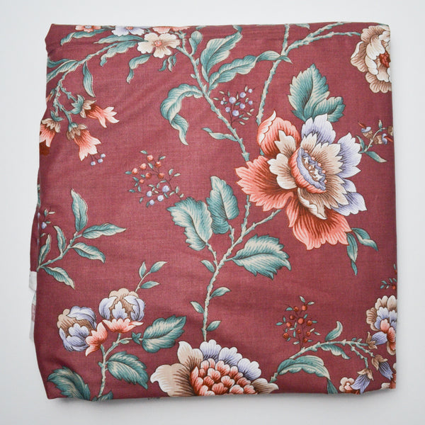 Muted Red Floral Scotchgard-Coated Waverly Drapery Fabric - 58" x 200"