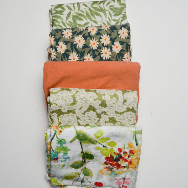 Orange + Green Knit + Thick Woven Fabric Bundle