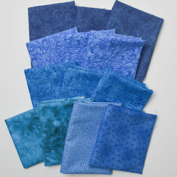 Blue Patterned Quilting Weight Woven Fabric Bundle