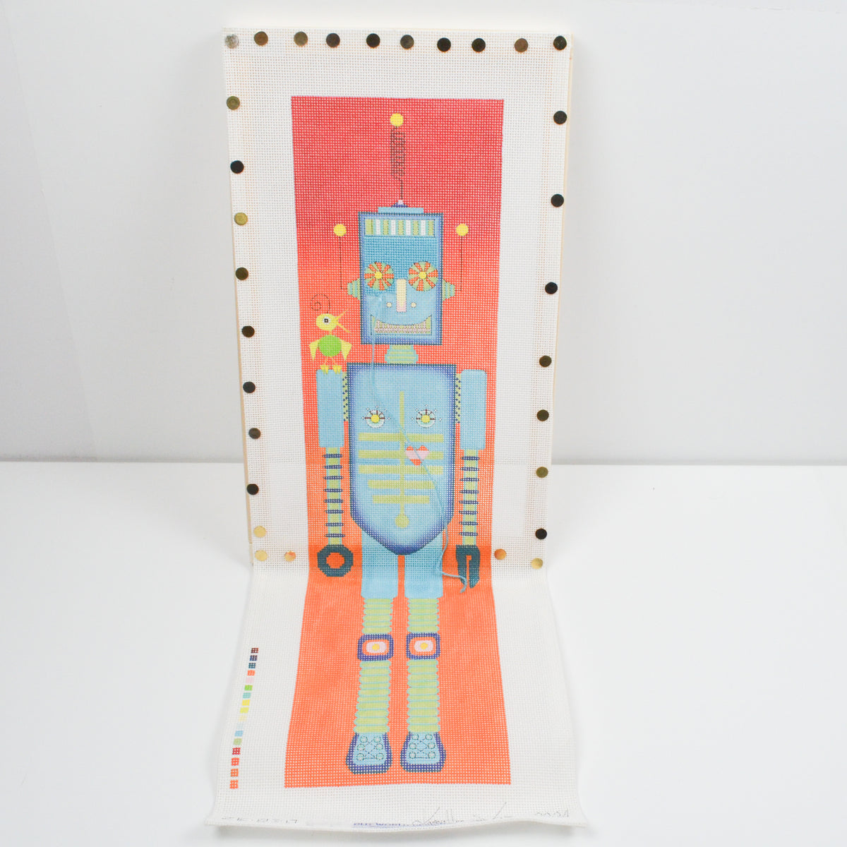 Karen Hennessey Zecca Tall Robot Needlepoint Canvas - Started