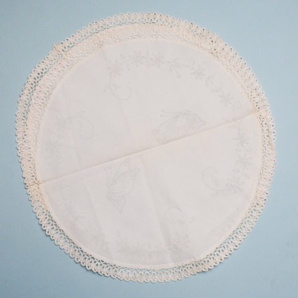 Round Linens with Crochet Lace Edge, Stamped to Embroider - Set of 2
