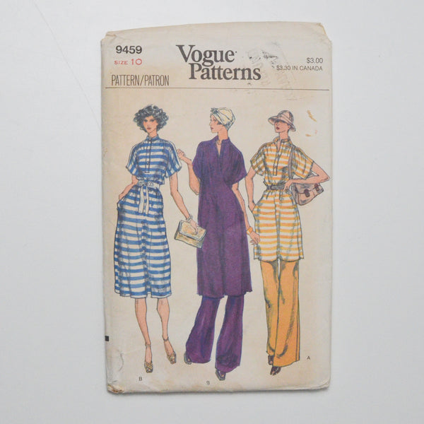 Vintage Vogue Patterns 9459 Dress or Tunic + Pants Sewing Pattern Size 10