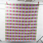 Pink, Blue + Green Pieced Squares Quilt Top - 72' x 84"