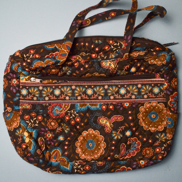 Quilted Brown Paisley Cotton Duffel Bag