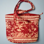 Quilted Red + White Floral Tote Bag - Broken Zipper