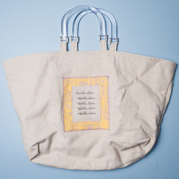"With Love" Acrylic Handle Beige Tote Bag