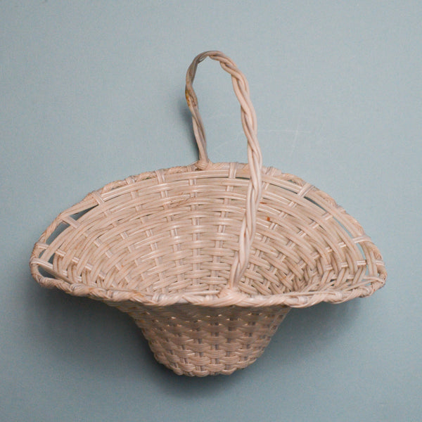 Small White Flared Basket with Handle