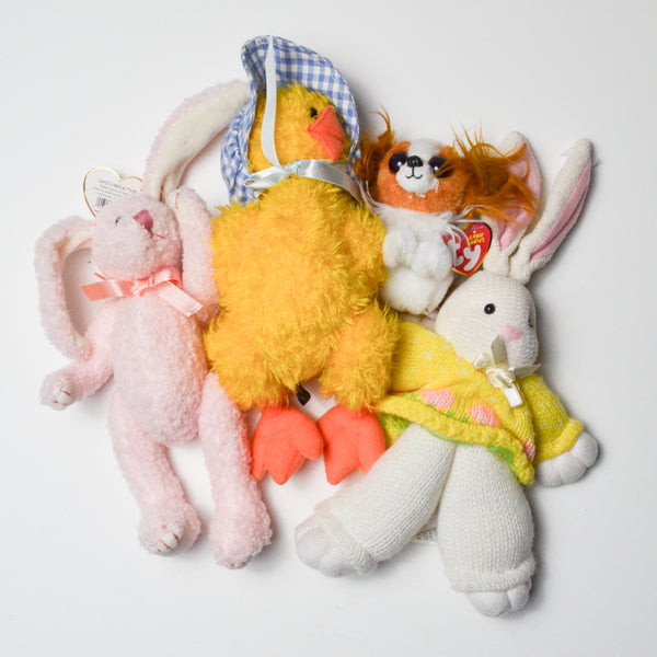 Bunnies, Duck + Dog Stuffed Animals - Set of 4