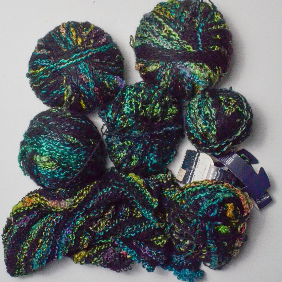 Blue, Green + Black Cyprus Mohair Wool + Acrylic Blend Yarn - 4