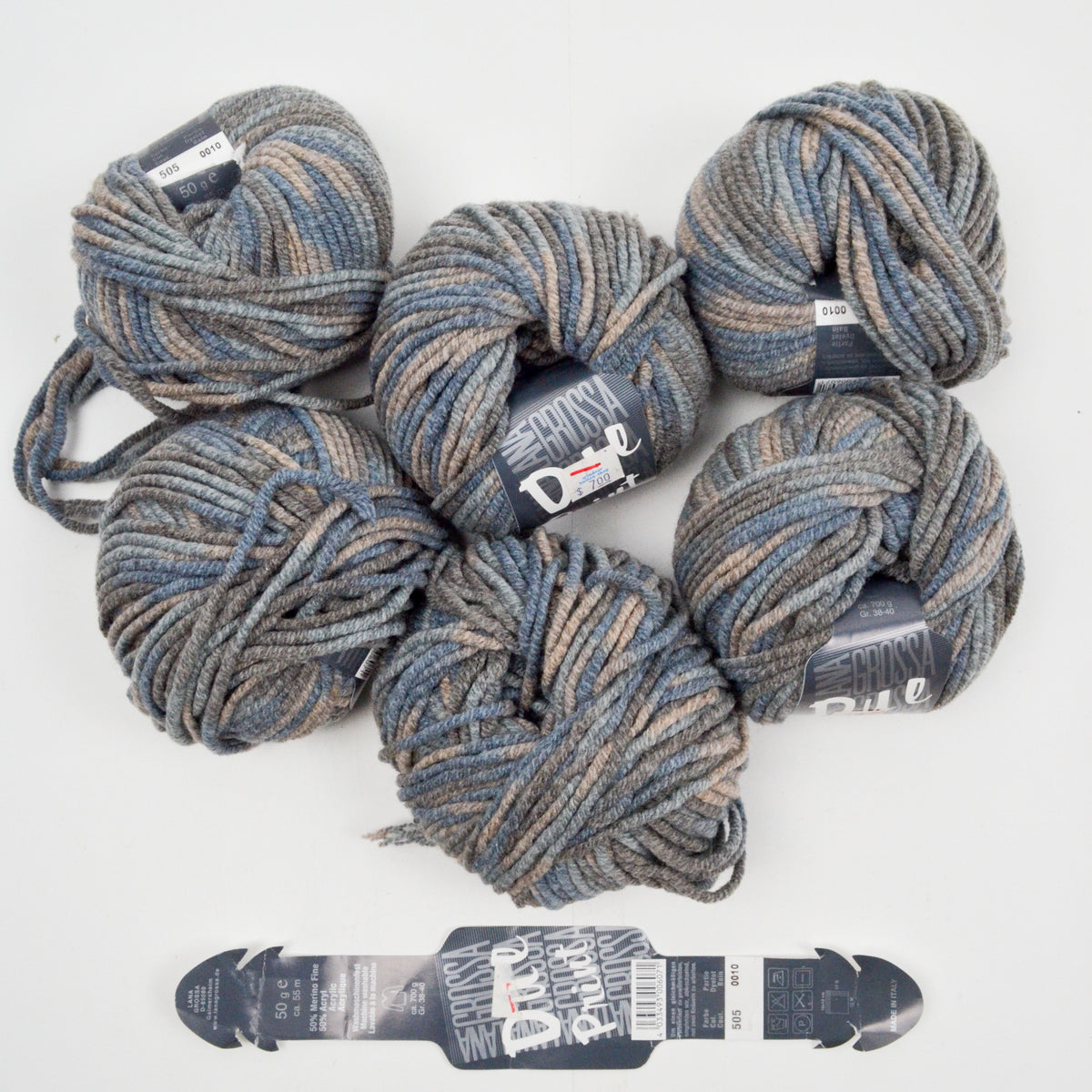 Gray Variegated Lana Grossa Due Print Merino + Acrylic Yarn - 6