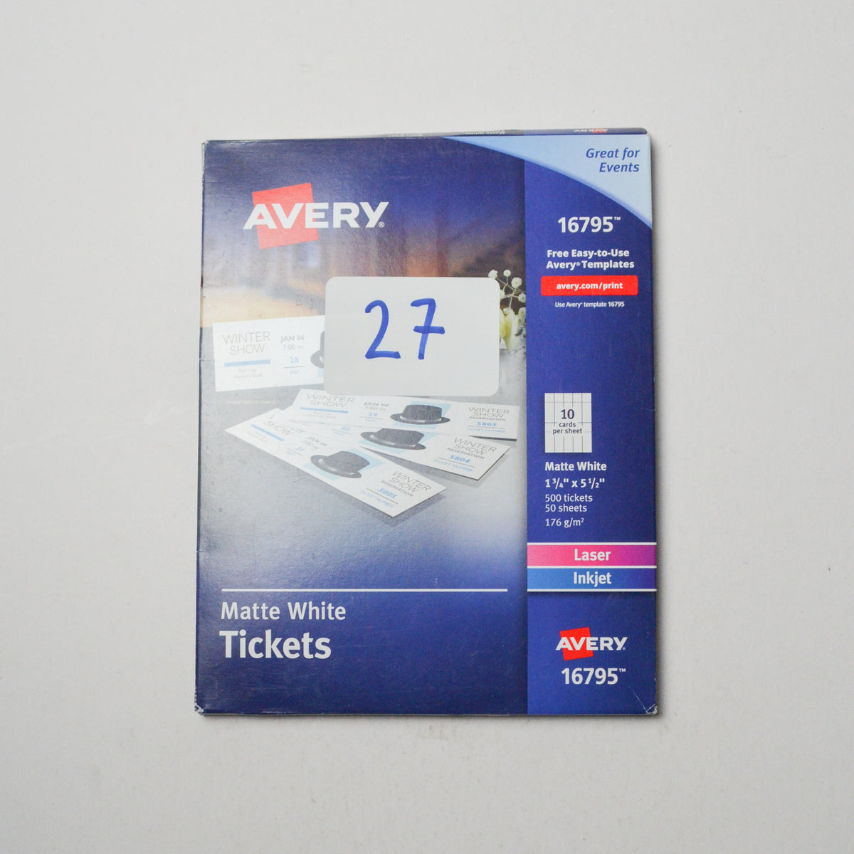 Avery 16795 Matte White Tickets Make & Mend