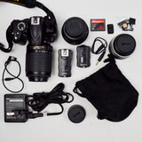 Nikon D3000 With Lenses, Accessories + Carrying Case