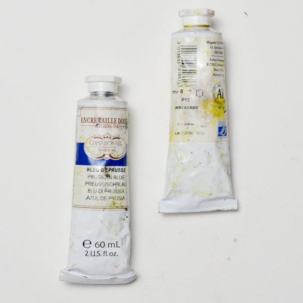Lemon Yellow + Prussian Blue Encre Taille Douce Charbonnel Etching Ink - 2 Tubes