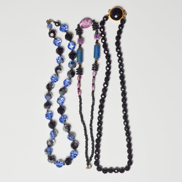 Black, Blue + Purple Beaded Necklaces - Bundle of 3
