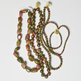 Olive Green + Orange Unakite Stone Bead Strands - Bundle of 4