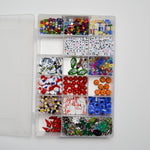 School-Themed Glass Beads with Plastic + Charms in Compartment Container