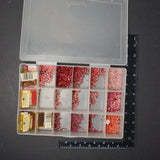 Red Needlework Seed Beads in Clear Compartment Case