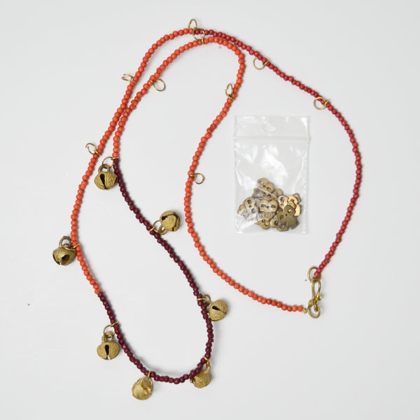 Orange Beaded Necklace with Bells + Charms