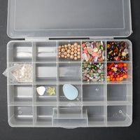 Glass, Stone + Shell Beads in Clear Compartment Case