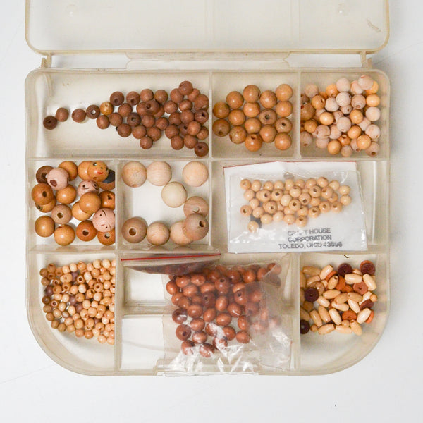 Wooden Beads in Clear Compartment Case