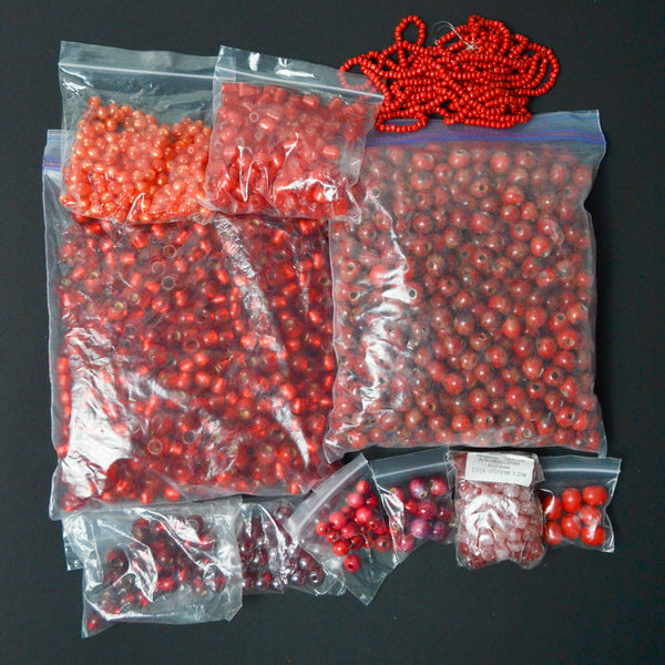 Red Glass + Stone Bead Bundle - 4+ lb.