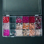 Red + Pink Glass Beads in Clear Compartment Case