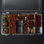 Brown + Red Pietersite, Mahogany Obsidian + Carnelian Beads in Clear Compartment Case