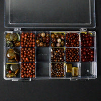 Brown + Red Pietersite, Mahogany Obsidian + Carnelian Beads in Clear Compartment Case