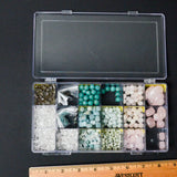 Blue + Pink Quartz, Rose Quartz + Amazonite Stone Beads in Clear Compartment Case