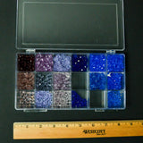 Blue + Purple Fire Polished Beads in Clear Compartment Case