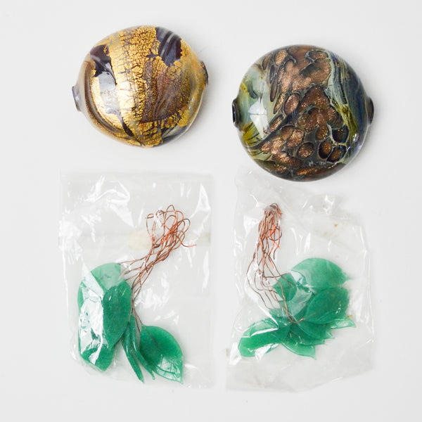 Giant Glass Beads + Wired Leaf Bundle