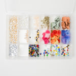 Faux Pearl, Glass + Floral Beads in Clear Compartment Case