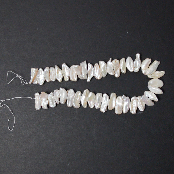 Ivory Natural Side Drilled Biwa Pearls - 1 Strand