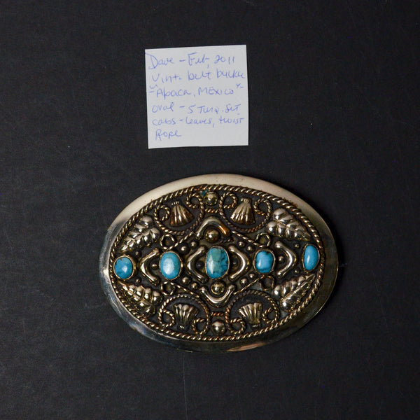 Vintage Belt Buckle with Turquoise Cabochons