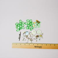 Assorted Glass Cabochons, Cufflinks + Carved Mother of Pearl Findings