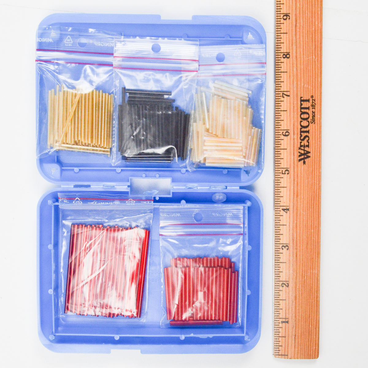 Red, Gold, White + Black Long Bugle Bead Bundle – Make & Mend