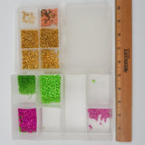 Neon Green, Pink + Gold Beads in Organizing Case
