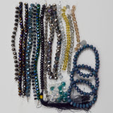 Blue, Black + Silver Faceted Fire-Polished Glass Beads
