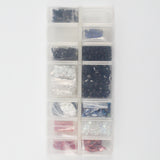 Black, Blue, White + Pink Glass & Stone Beads in Organizing Case