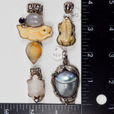 Bone + Stone Carved Animal Pendants - Set of 4