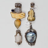 Bone + Stone Carved Animal Pendants - Set of 4